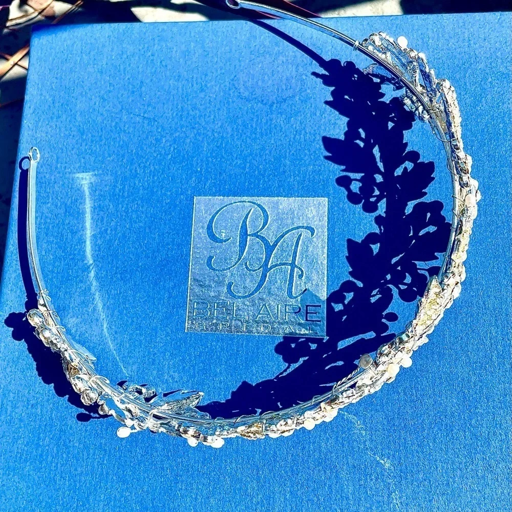 Bel Aire Bridal Tiara Crystal, Pearl & Gold Leaf Headpiece Headband RARE edition